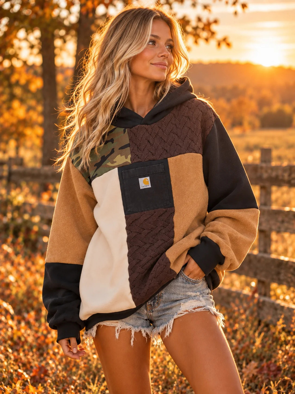 Cozy Mocha Carhartt Patchwork Hoodie
